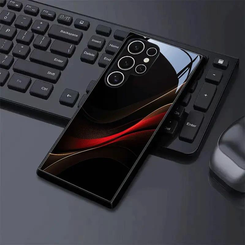 Einfache und hochwertige schwarze gehärtete Glas-Handyhülle geeignet für Samsung Galaxy S26 S25 S24 S22 S21 S20 FE/Ultra/Plus sturzsicher