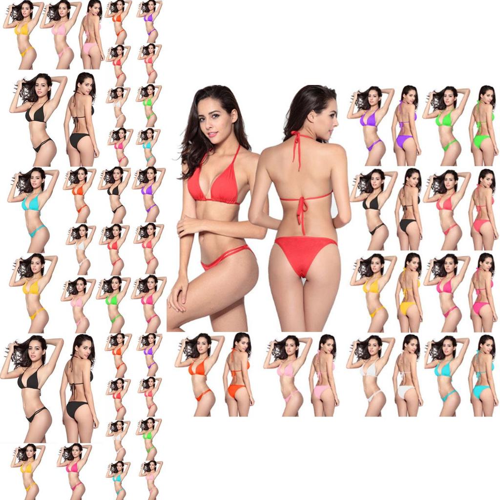 Womens Bikini Sexy Bandage Swimsuit Swimwear Bathing Suit Candy Color Solid