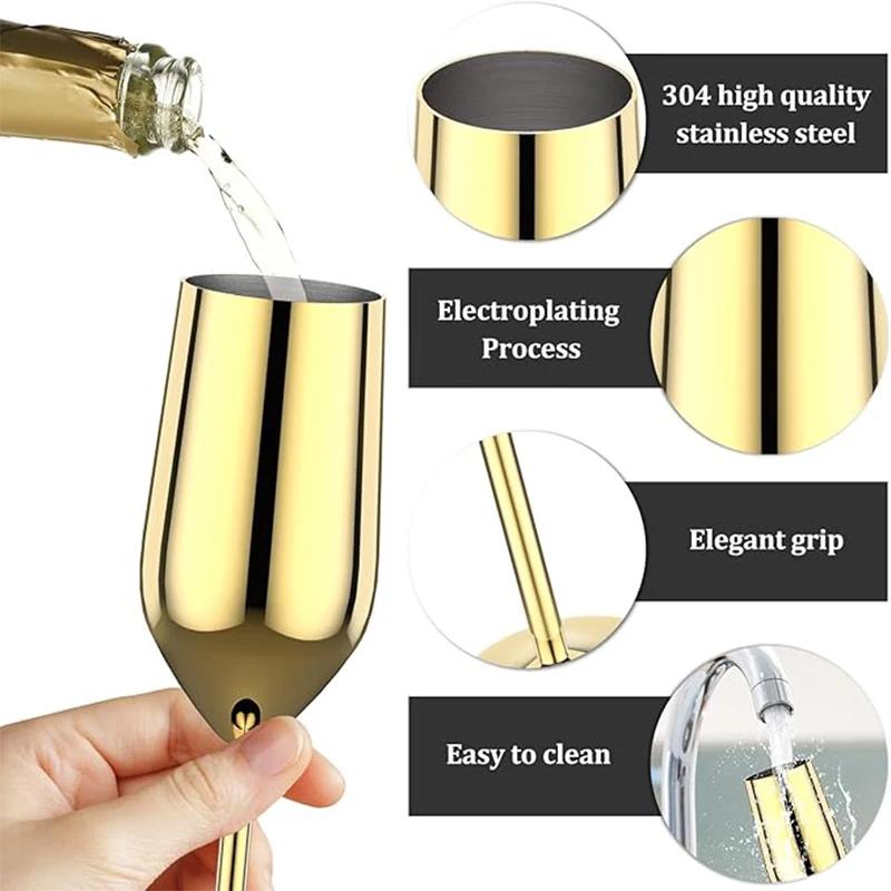 4Pcs New Stainless Steel Wine Glasses Unbreakable Metal Cocktail Glasses 220ml for Drinking Cocktails and Wine In the At Bar Cup