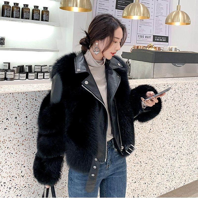 New Imitation Fox Fur Coat for Women Motorcycle Style Short Slim Fur Tops Internet Celebrity New Warm Coat