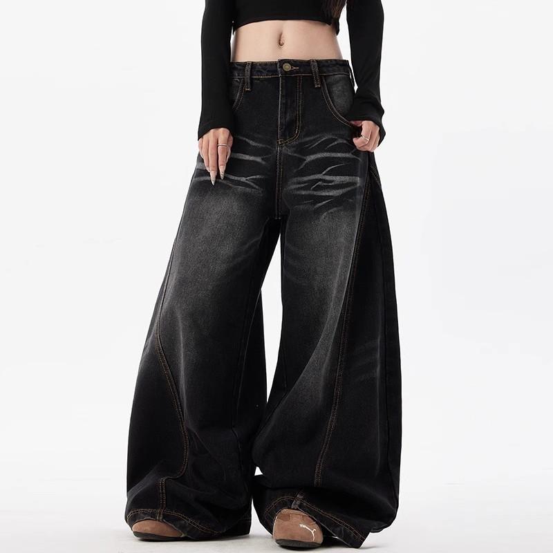 Vintage Washed Bootcut Jeans Men Women - Relaxed Fit Wide Leg Slimming Black Denim Pants