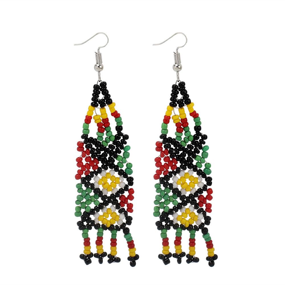 European and American ethnic style handmade rice bead fringed earrings, niche design sense vintage retro earrings