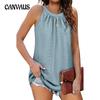 Robe T-shirt pour femme avec fentes, décolleté rond ouvert, sans manches