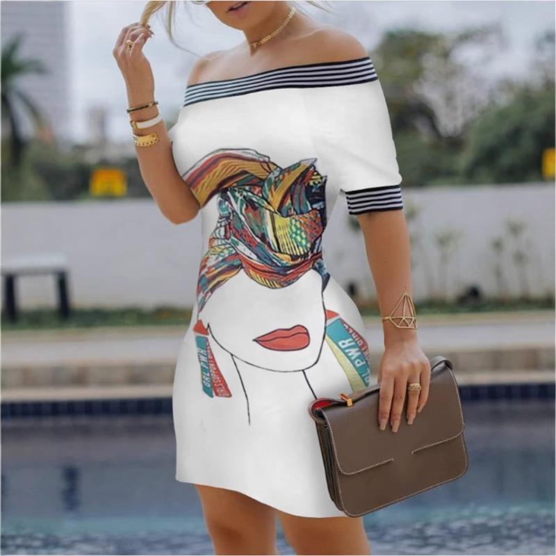 Einseitiges Digitaldruck Slim Sexy Bleistiftrockkleid