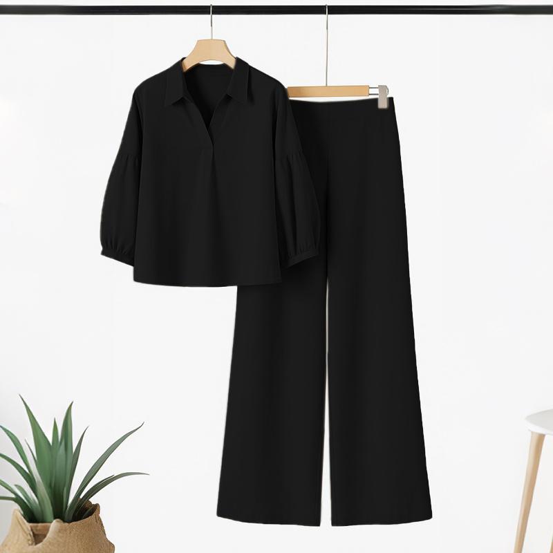 

ZANZEA Women 3/4 Sleeve Blouse and Pants Summer Two Piece Suit Sets 5XL чёрный