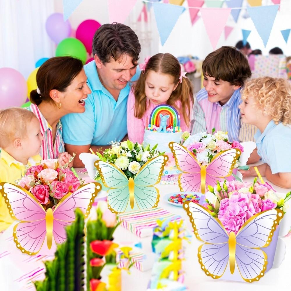 12PCS Multicolor Butterfly Flower Basket Paper Tabletop Ornament Party Supplies