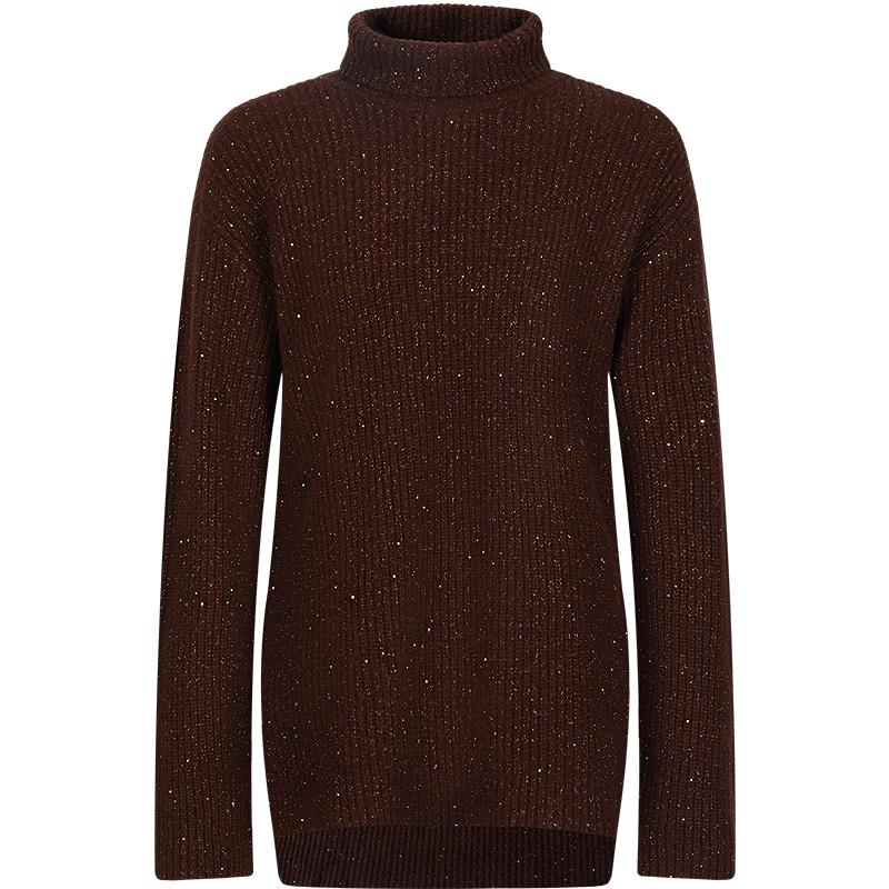 JUZUI·ANNAKOU Янтарный Светящийся Свитер с Высоким Воротником и Пайетками из Шерстяной Смеси