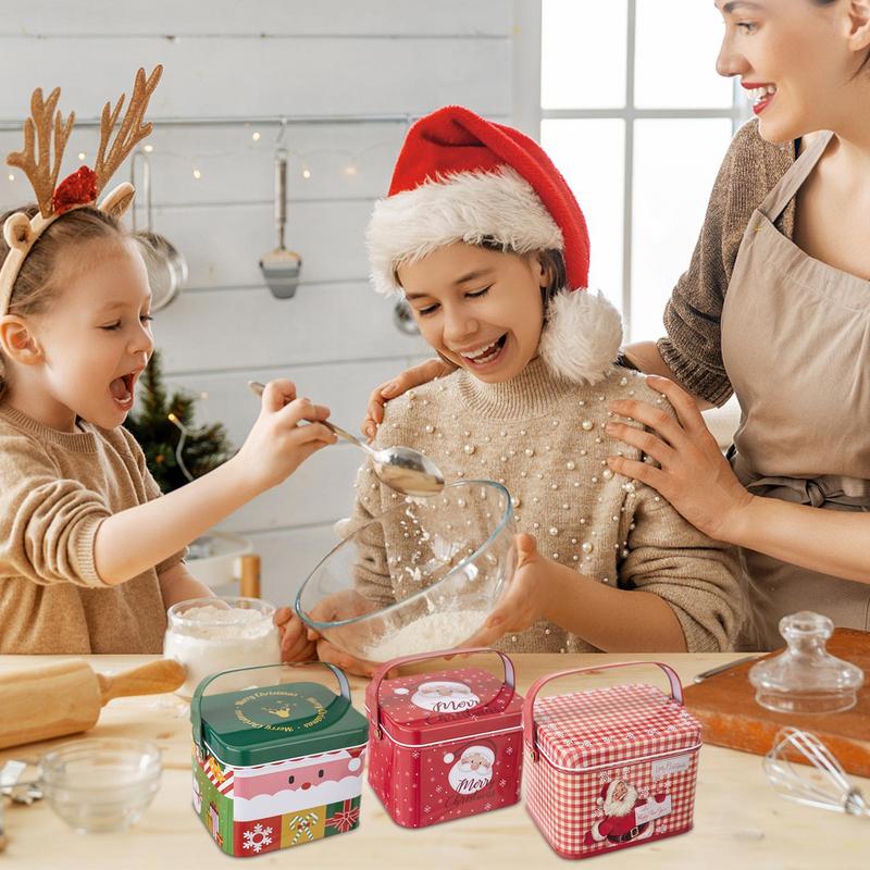 Cutii de conserve dreptunghiulare pentru fursecuri de Crăciun, cutie de tablă pentru bomboane de Crăciun, bol decorativ pentru alimente, 6x borcane pentru bomboane de Crăciun