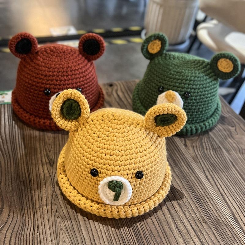 Unisex Wollmütze Häkelmütze Niedliche Bärenohren Strickmütze Warmes Ohr zum Schutz für Frühling Herbst Winter Tägliches Tragen