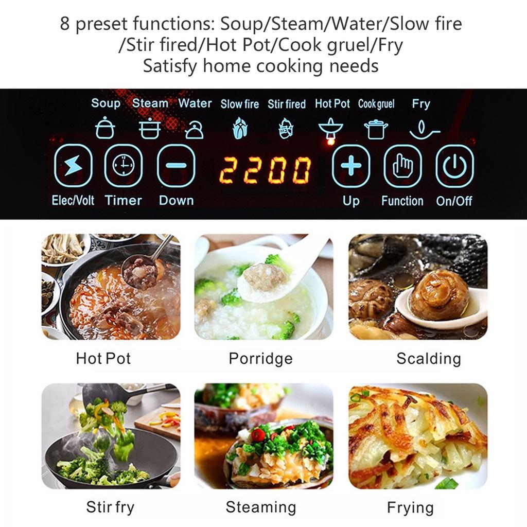 2200W Waterproof Timer Crystal Heating Panel Hotpot Cooktop Stove Touch Screen Electric Induction Cooker