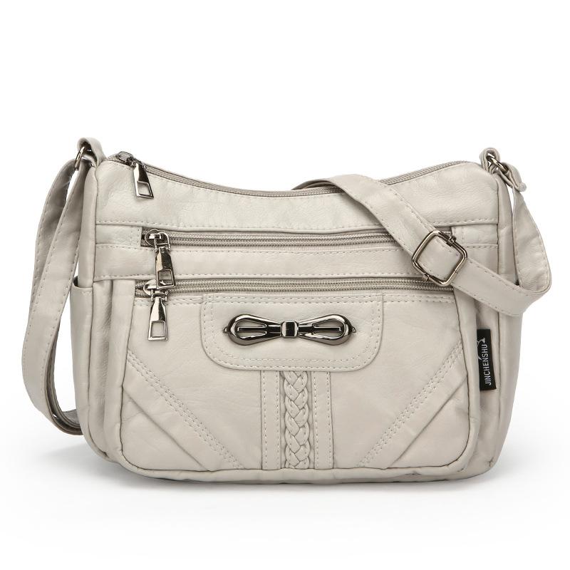 

Мягкая кожаная сумка кроссбоди женская многослойная сумка на плечо сумка для мамы среднего возраста серый