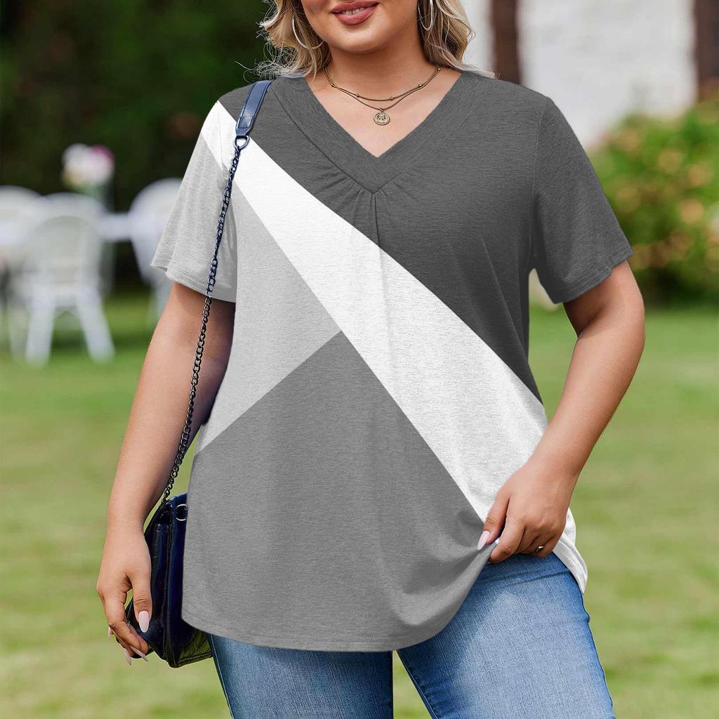 Women's Plus Size Fashionable Casual Loose-Fit Short Sleeve Elegant V Neck Blouse For Work