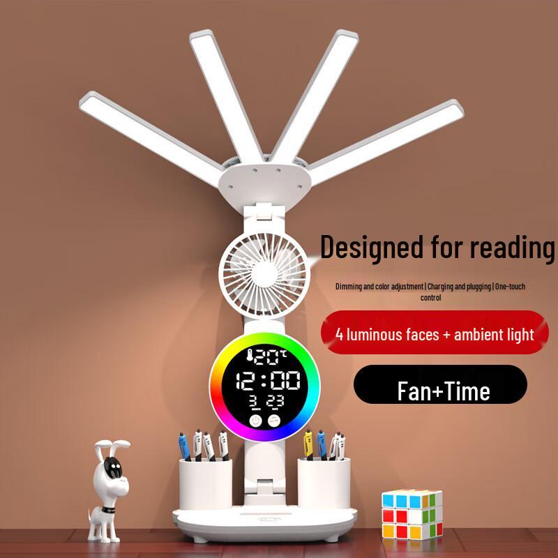 Oujiewang LED Folding Desk Lamp with Clock
