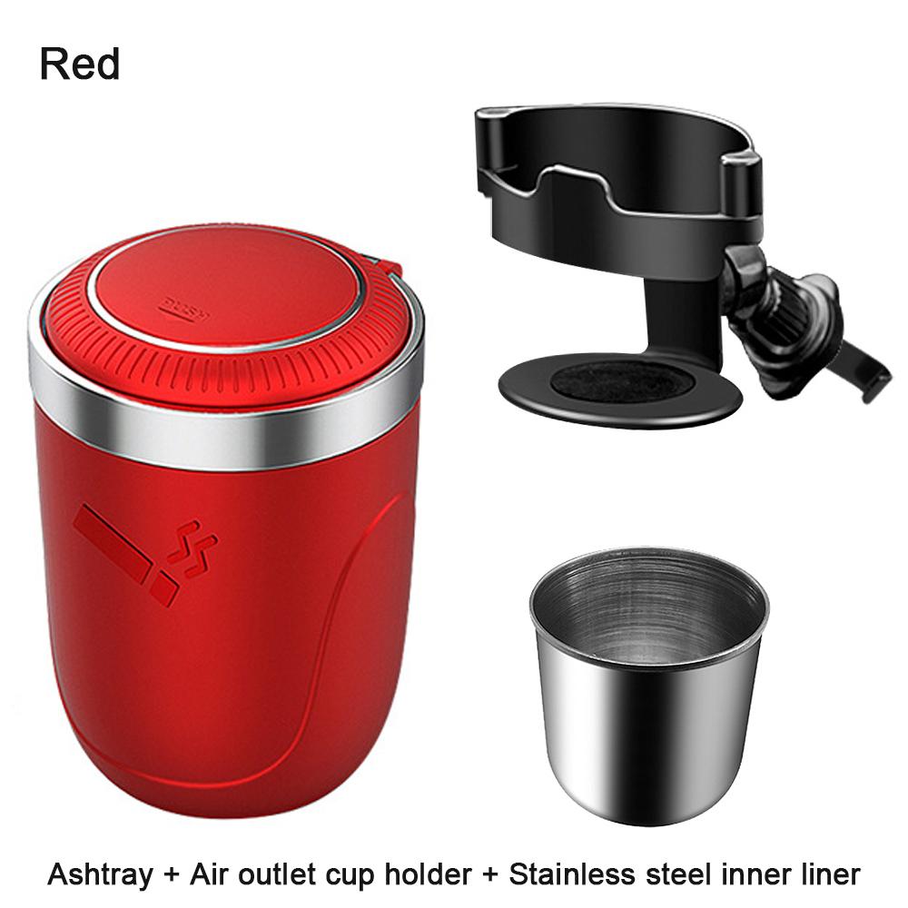 Car Ashtray with Lid Smell Proof Stainless Steel Blue Led Portable Ashtray Cup for Auto Fireproof Shell One Touch Open