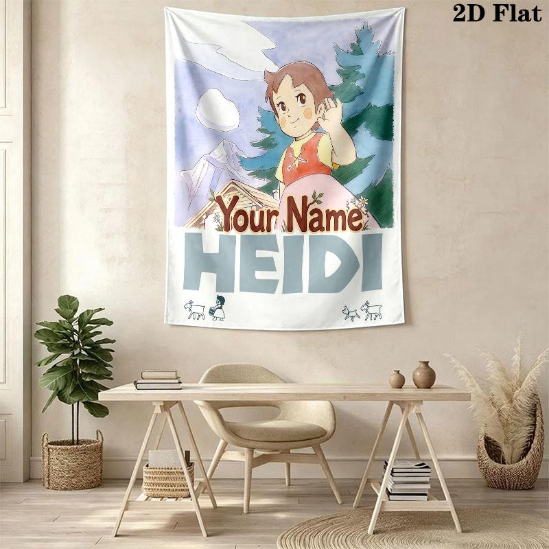 Heidi Alps Cartoon Custom Name Wall Tapestry Aesthetic Wall Hanging Printed Fabric Blanket Decorative Tapestries for Bedroom Living Room Home Decor