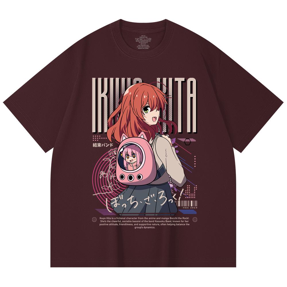 

230 Gsm 100% Cotton Bocchi The Rock V2 Kita Print Unisex Heavy Cotton T Shirt 2XL вина червоного кольору