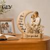 Moon Love Decoration Wooden Ornament with Stable Base, Father Day Ornament, Decorative Family Resin Sculpture Decor for Desktop Bookshelf Base