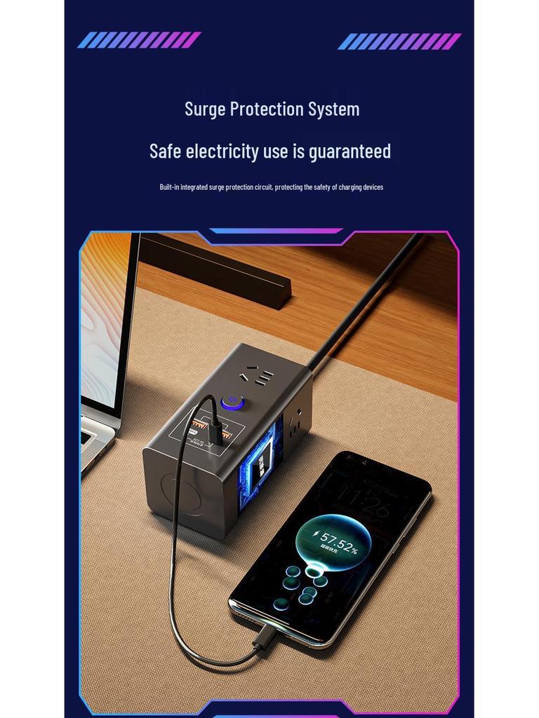 35W GaN Schnelllade-Steckdosenleiste mit USB & Kabellosem Desktop-Ladegerät