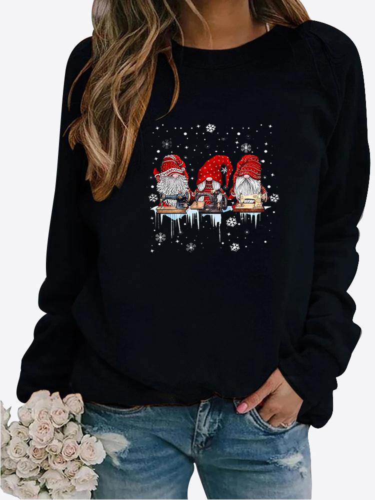 Women's Winter Printed Round Neck Comfortable Sports T-shirt Plus Size Casual Long Sleeve Tops Sweatshirt Printed Sweater Pullover