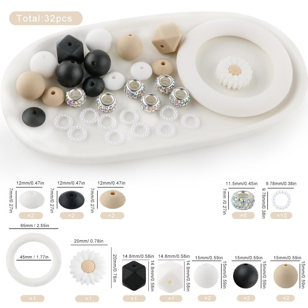 32Pcs/set Mixed Style Silicone Bead Kit Round Silicone Ring Focal Bead DIY KeyChain Bracelet Necklace Jewelry Accessories