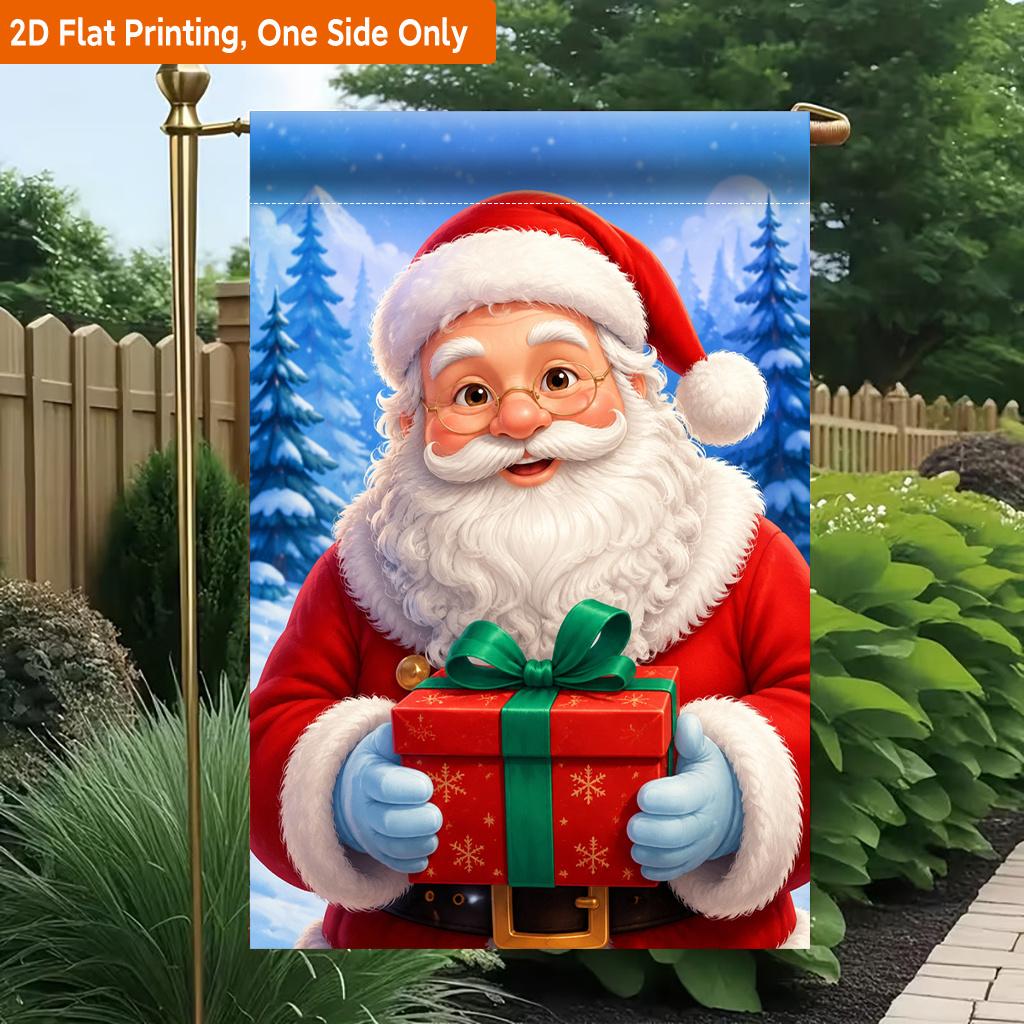 2D Flat - 2D Flat Printing Garden Flag 1pc, Christmas Character Holding Gift Durable Single-Sided Print Yard Flag, Garden & Home Holiday Decoration, 2