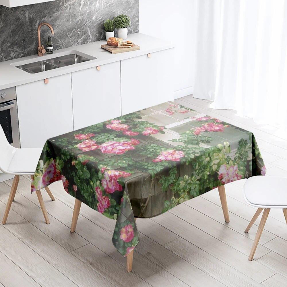 Tischdecke mit bunten Blumen, Rosen- und Tulpenmuster, schmutzabweisend, wasserdicht, rechteckig, für Küche, Esstisch, Heimdekoration