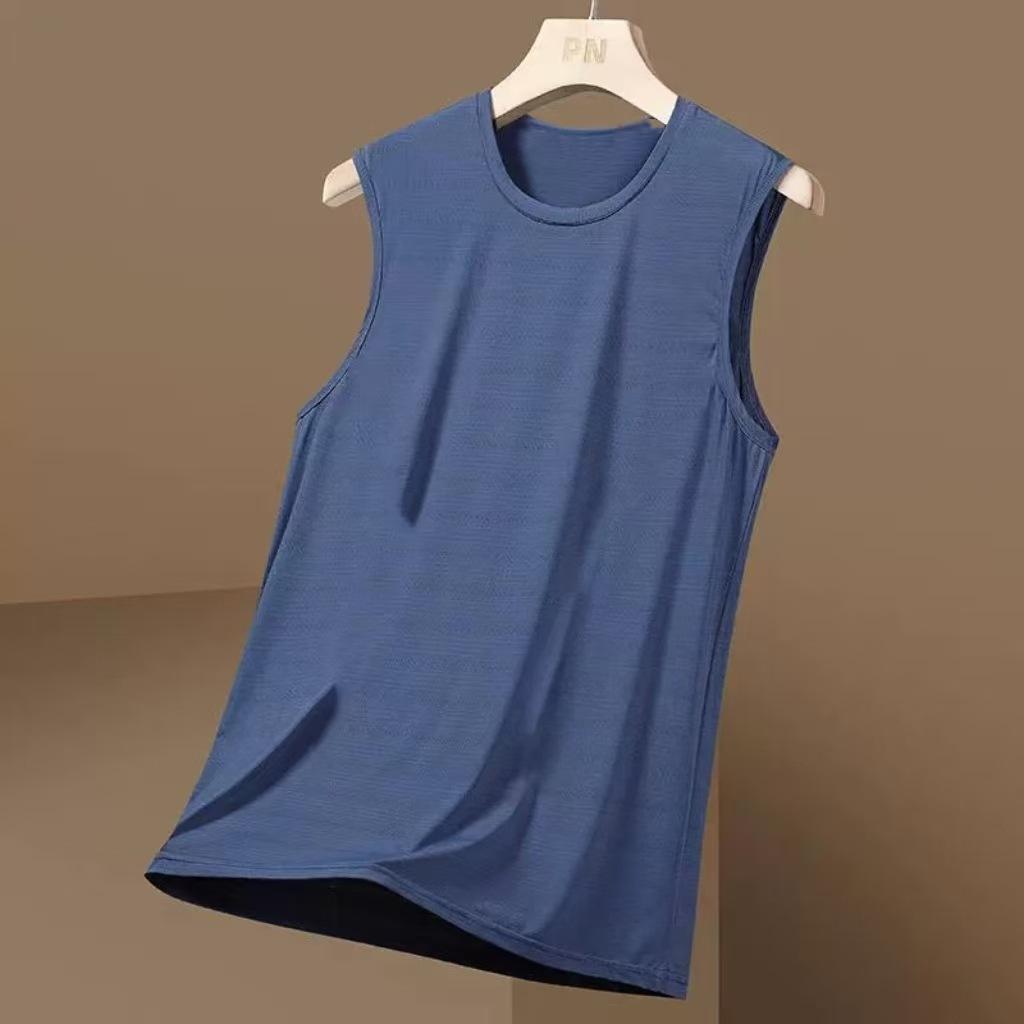 Men's Solid Color Casual Sleeveless Tank Top Round Neck Breathable Vest Sweat Drying Tank Top Suitable for Summer Sports