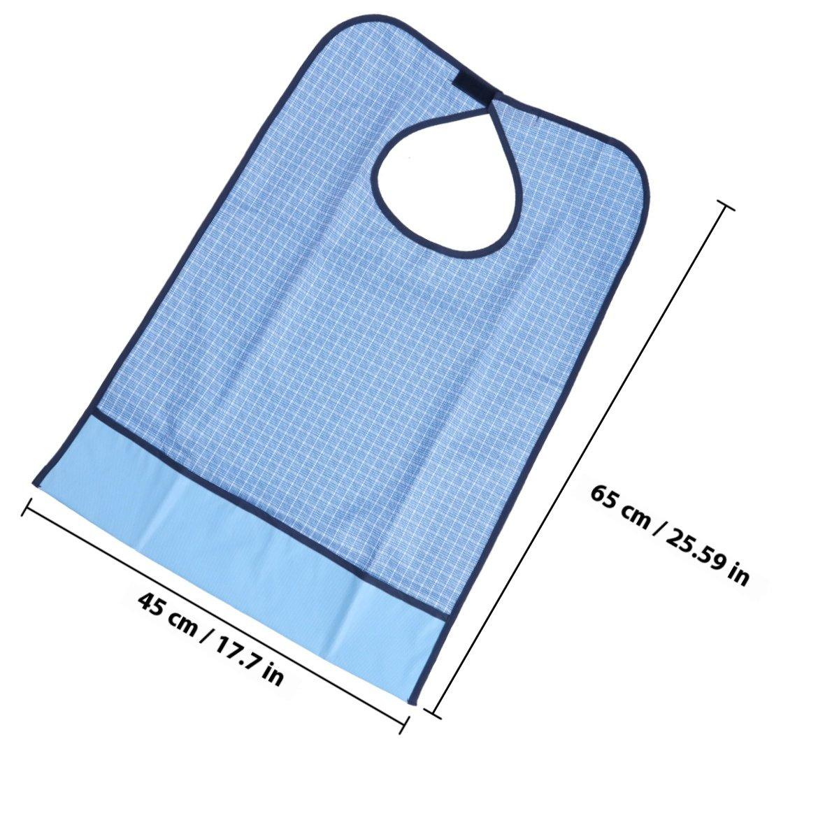 Plaid Machine Washable Double Layer Adult Waterproof Bib Meal Time Clothing Protector Fixed Crumb Catcher Waterproof Clothing