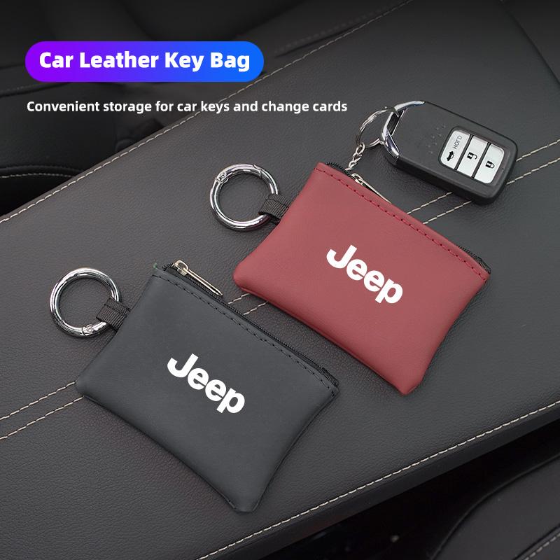 Car Leather Key Bag Coin Wallet Zipper Storage Bag For Jeep Grand Cherokee Wrangler JK Gladiator Compass Renegade Wagoneer Recon ANQ1