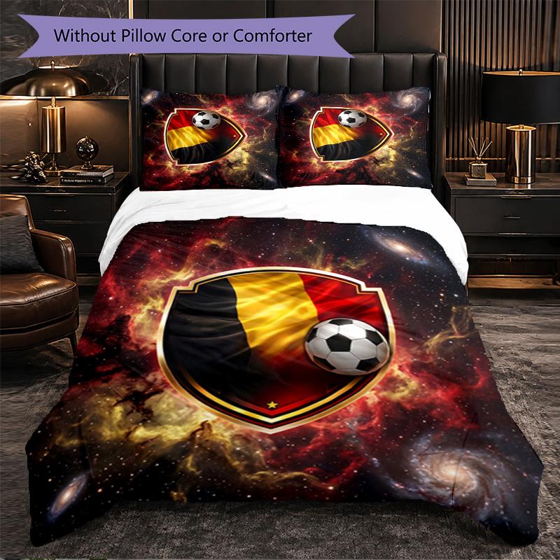 Belgium Football Pattern 3 Pieces Bedding Set Soft Microfiber Duvet Cover with Pillow Cases for Bedroom