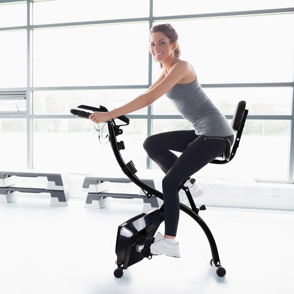 Folding Exercise Bike, 4-in-1, Magnetic, Resistance Bands, LCD, 120 kg, Black
