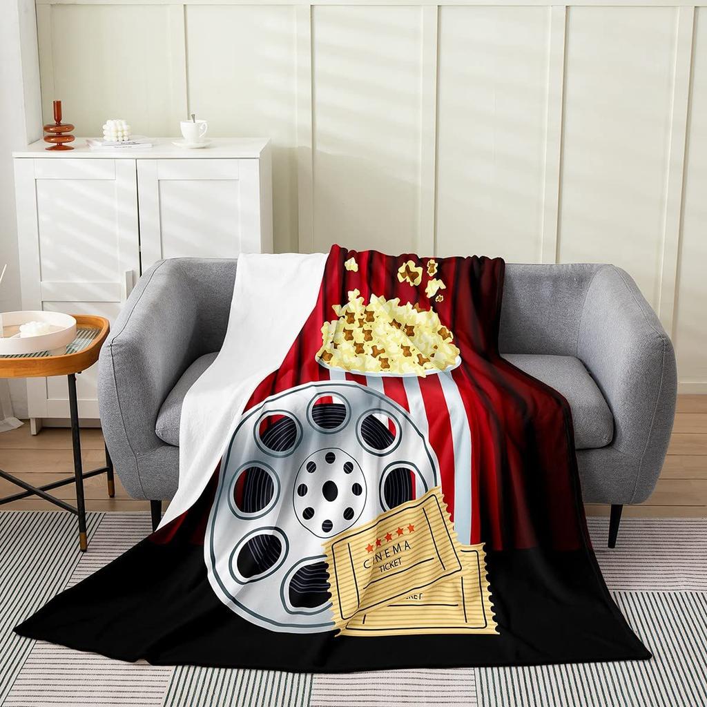 Movie Night Popcorn Printed Blanket for Sofa Bed Travel Camping Living Room Office Conditioning Blanket for All Seasons Gifts