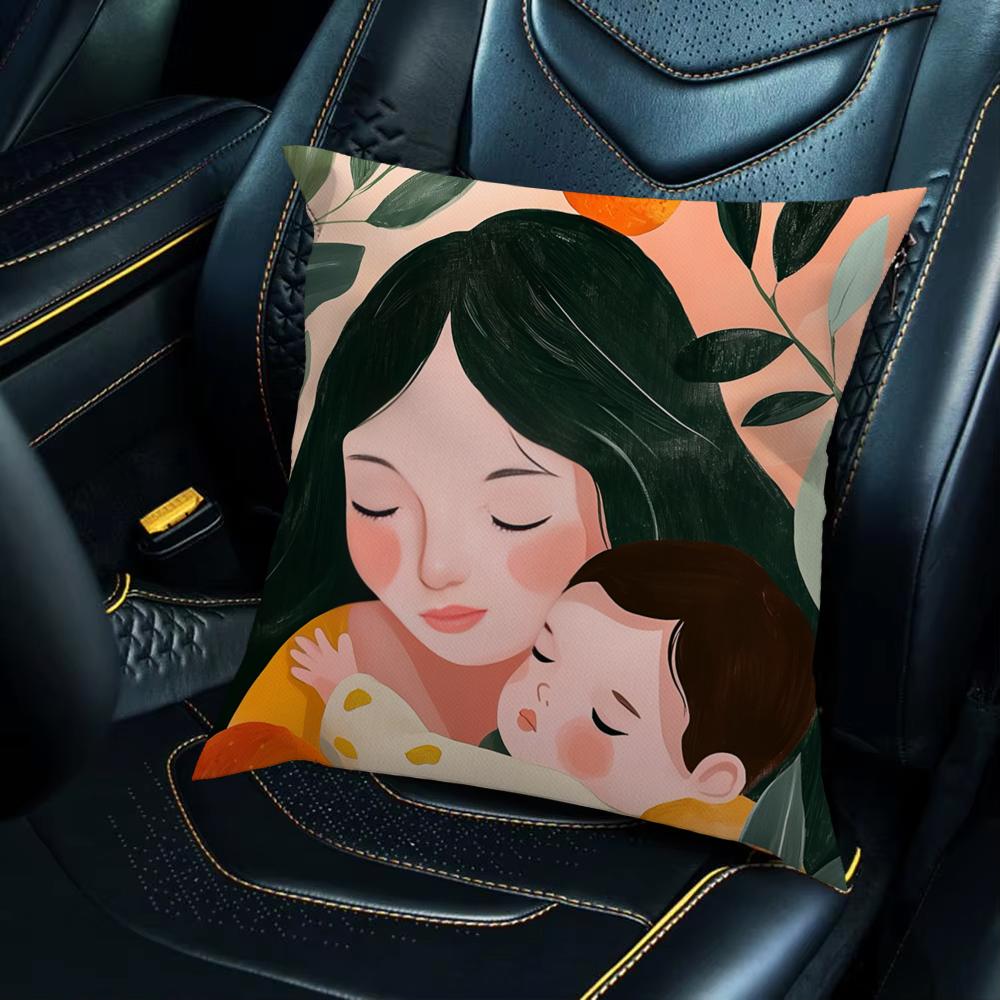 Love Mother Kids Flower Art Pillow Case For Car Sofa Decorative Home Double-sided Print Plush Square Throw Pillow Cushion Cover