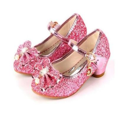 Printesa Fluture Pantofi din piele Copii Diamant Bowknot Toc inalt Copii Fata Dan Pantofi cu sclipici Moda Fete Pantofi de dans Party
