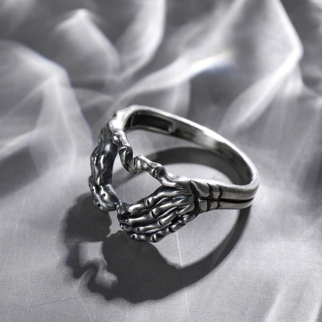 Vintage Fashion Punk Heart Ring Silver Men and Women Handmade Heart Punk Hip Hop Jewelry Size 6-13