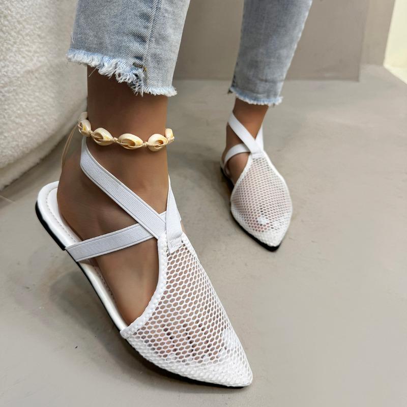 Fashion Plus Size 2025 Mesh Women's Closed Toe Sandals Summer Pointed Toe Slip On Flat with Sandals for Casual Daily Breathable Shoes