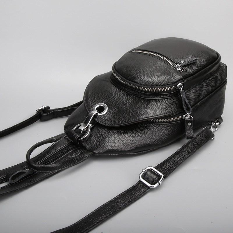Leather Small Backpack, Top Layer Leather Chest Bag, Fashionable Ladies' Backpack, Multi-layer Anti-theft Women's Bag