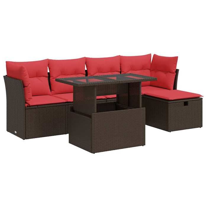 VidaXL Salon de jardin avec coussins 6pcs marron résine tressée acacia, ensemble de canapés d'extérieur, salon de jardin 3326145