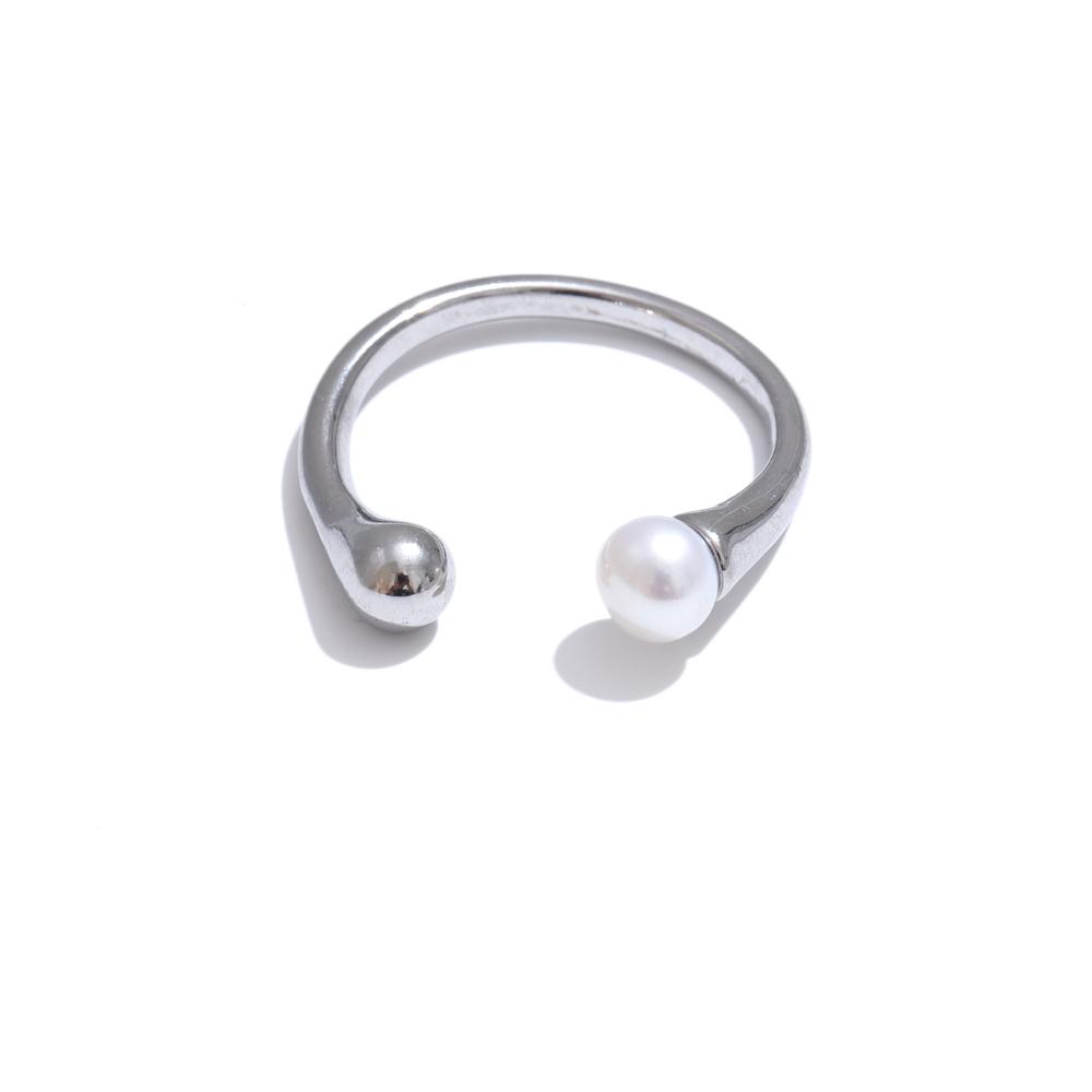 

Yhpup Chic Stainless Steel Natural Pearl Open Thin Ring for Women High Quality Charm Fashion Finger Jewelry Accessories 7