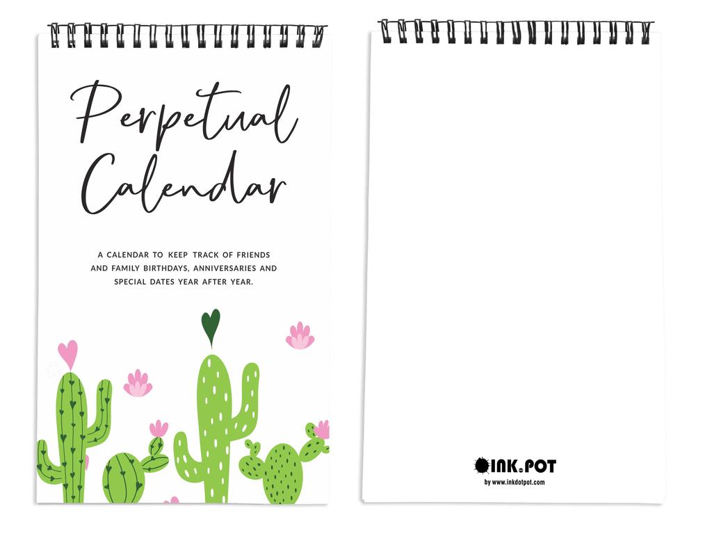 Inkdotpot Cactus Perpetual Calendar, Important Dates to Remember- 6x9 Monthly and Daily  Journal for Special Days