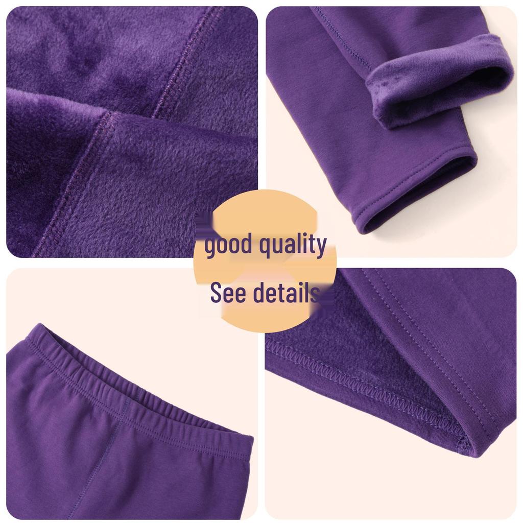 Men's and Women's Fleece-lined Crew Neck Warm Underwear Set: Heat-generating, Cold-proof, Pure Cotton for Autumn.