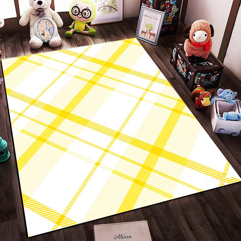 Yellow and White Plaid Pattern Printed Carpet for Modern Living Rooms Suitable for use as an anti-slip for living room bedroom sofas