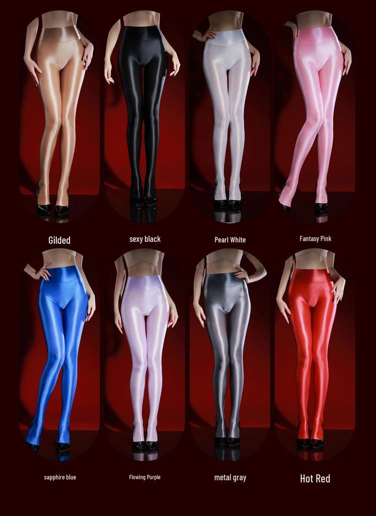 Toffee Bird Cage Sheer Sensual Silky No-Removal Oil-Shine Pantyhose Base Layer Pants