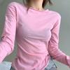 Thin sunscreen blouse women's curled edge slightly transparent sexy Spice Girl style long-sleeved shirt bottoming shirt spring and autumn slim top