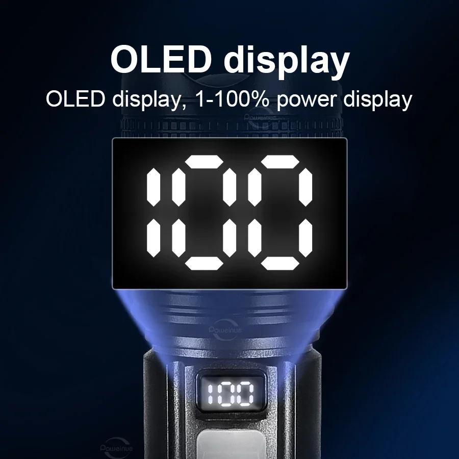 High Strong Power Led FlashlightsTactical Torch with Display Light USB Charging Outdoor Camping Fishing Emergency Zoom Lantern