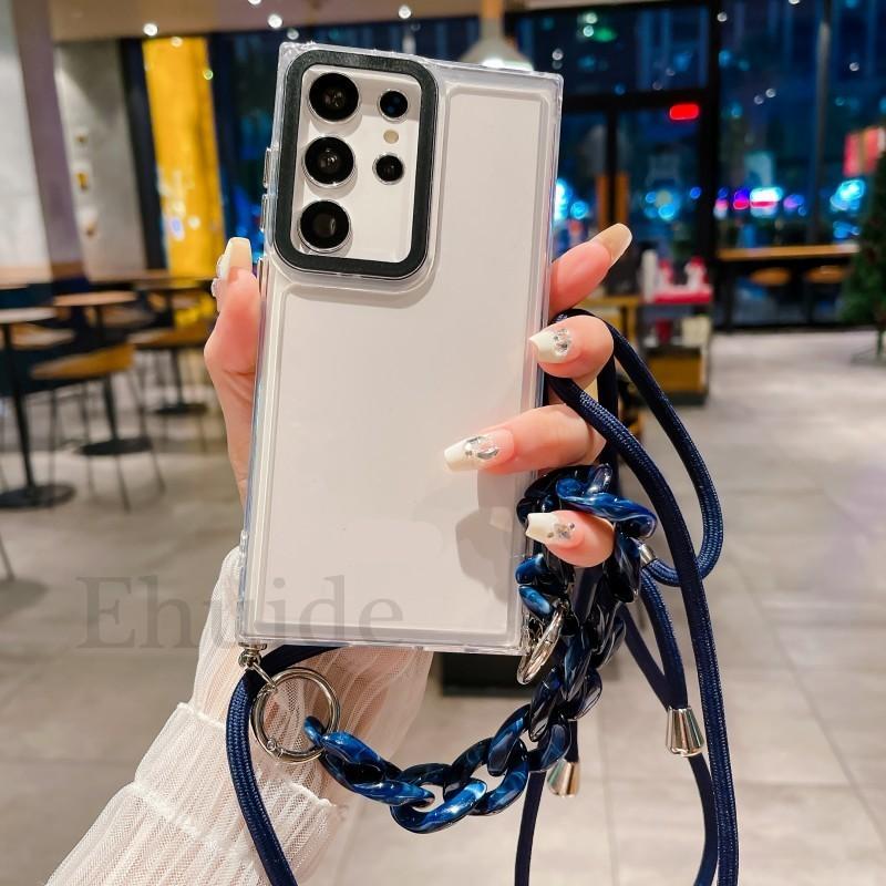 

Acrylic Clear Phone Case For iPhone 14 13 11 12 15 Pro Max XS X XR 8 7 Plus Crossbody Strap Lanyard Marble Chain Bracelet Cover For iPhone 14&Case & Strap