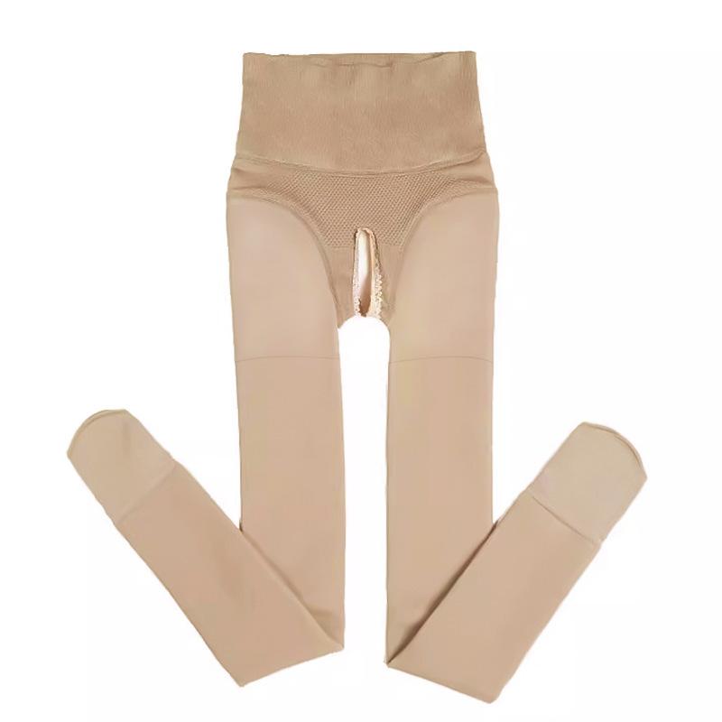 Autumn and Winter Nude Feel Flesh-Colored Leggings Fleece-lined Open Crotch Double-Layer One-Piece Pantyhose
