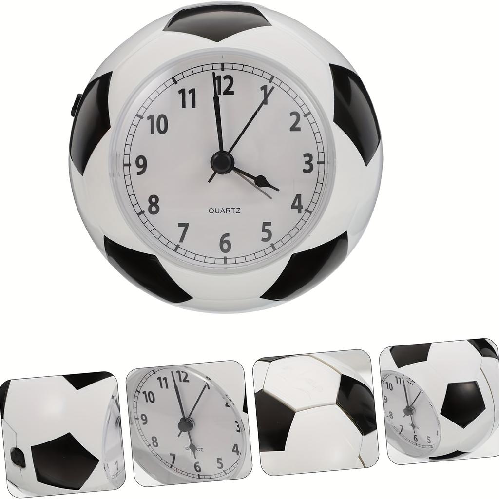 1pc Soccer-Themed Alarm Clock with Vibrant Soccer Ball Design - Sporty White ABS Plastic, Battery-Powered, Alarm & Music Ringtones