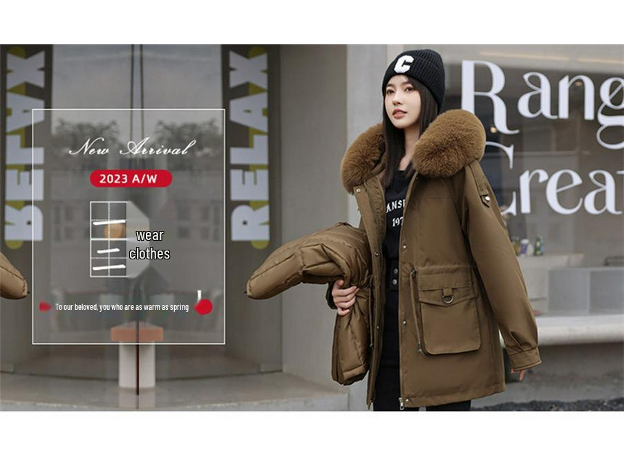 Parka de iarnă versatilă pentru femei cu căptușeală detașabilă și guler de blană, cu talie definită, căptușită cu lână polară, haină groasă de bumbac.