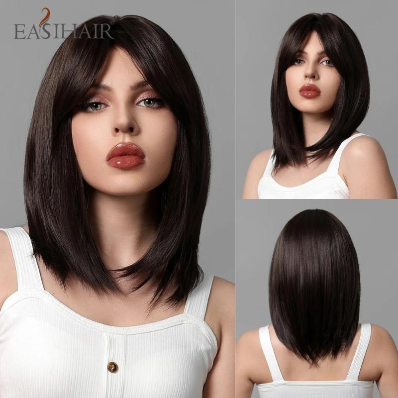 Wig full head cover women's high-level clavicle hair simulation repair age reduction natural straight hair Europe and the United States